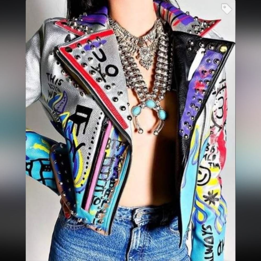 Azalea Wang Femi luxury designer graphic punk jacket! "Phoenix" moto sold out! - Picture 1 of 14